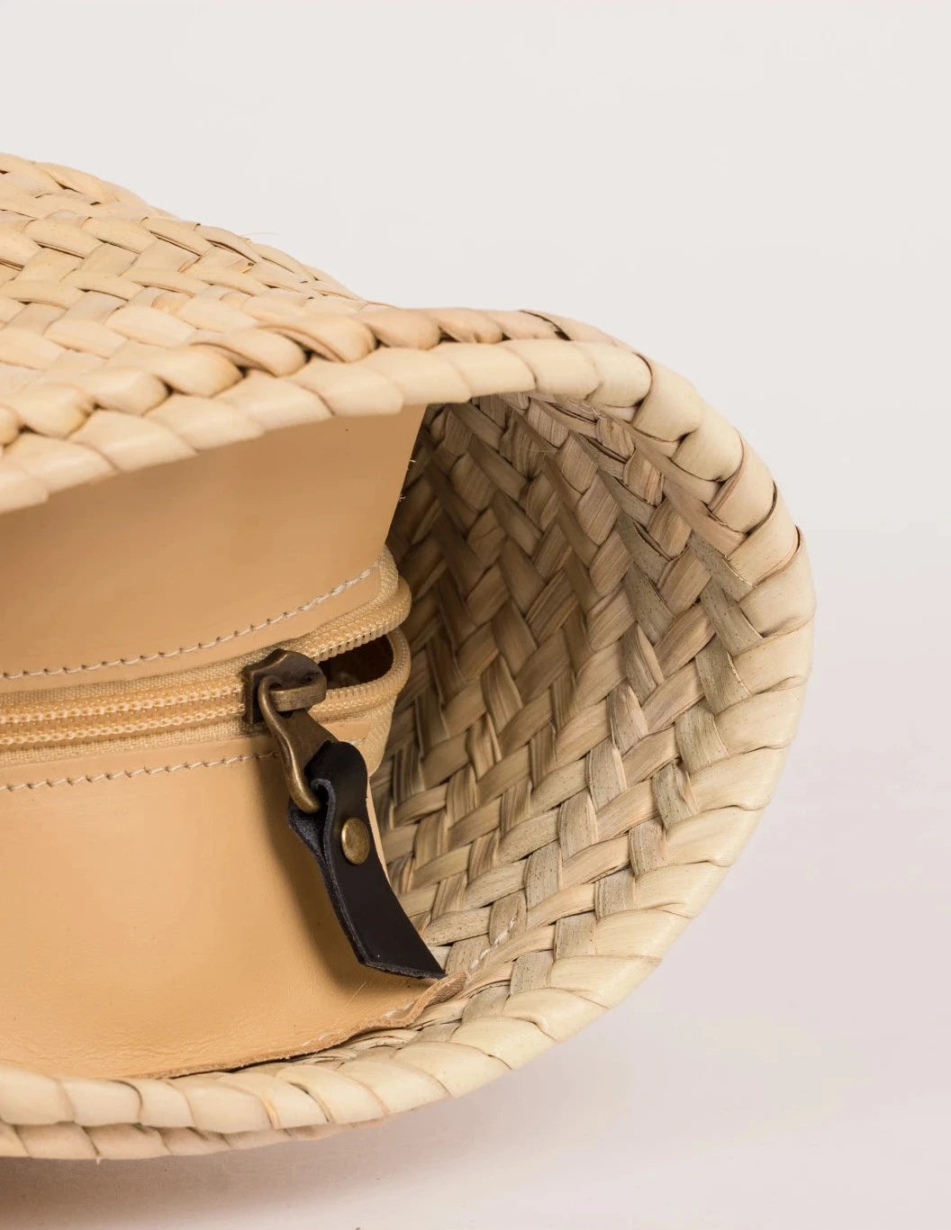 Inside view of the spacious Fadma Large palm leaf basket bag