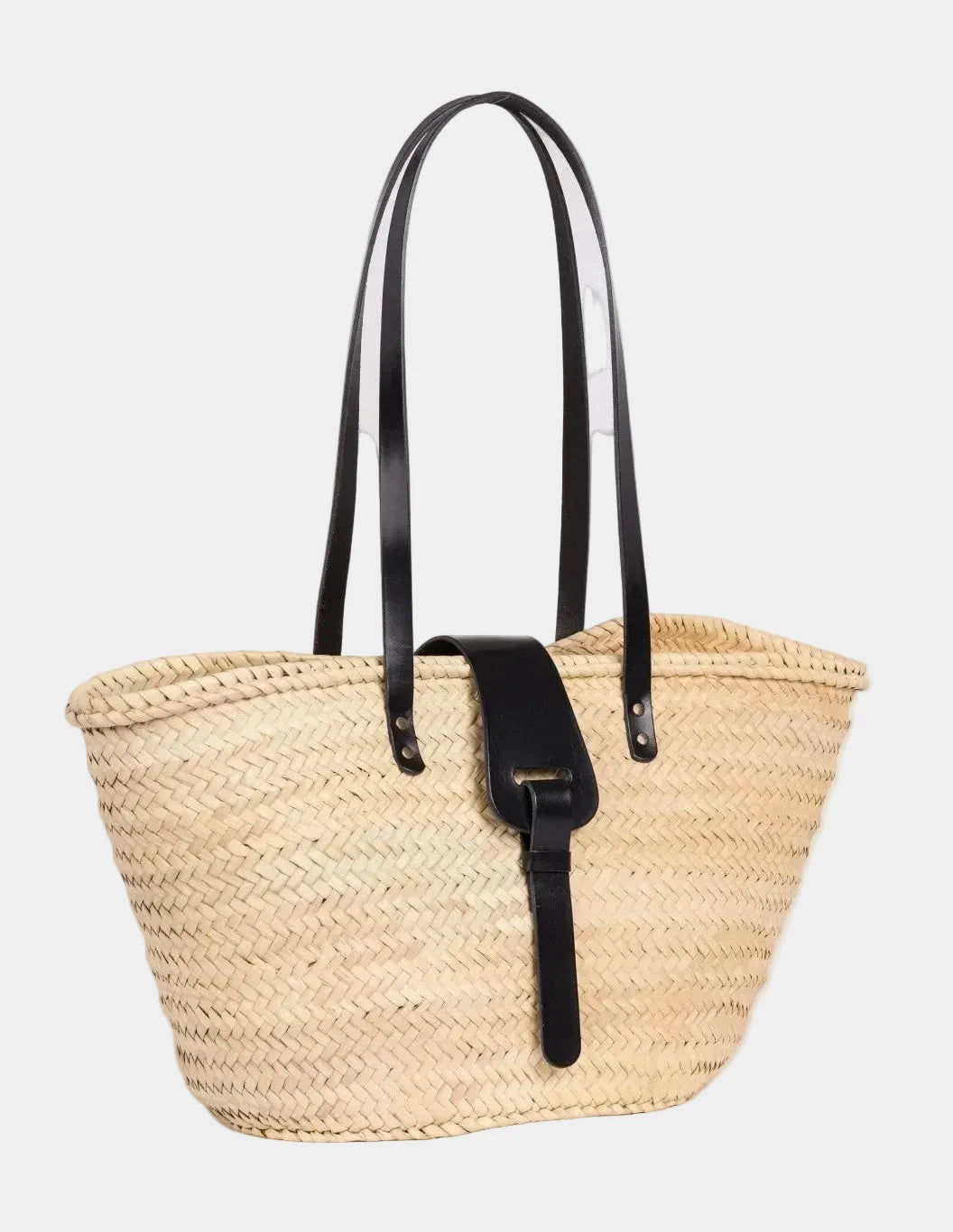 view of the spacious Fadma Large palm leaf basket bag #color_black