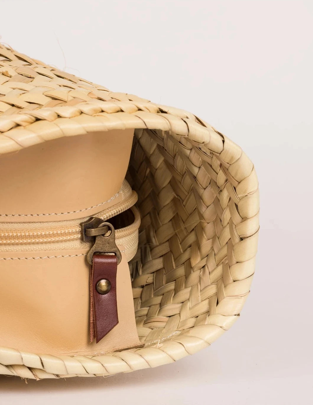 Inside view of the spacious Fadma Large palm leaf basket bag