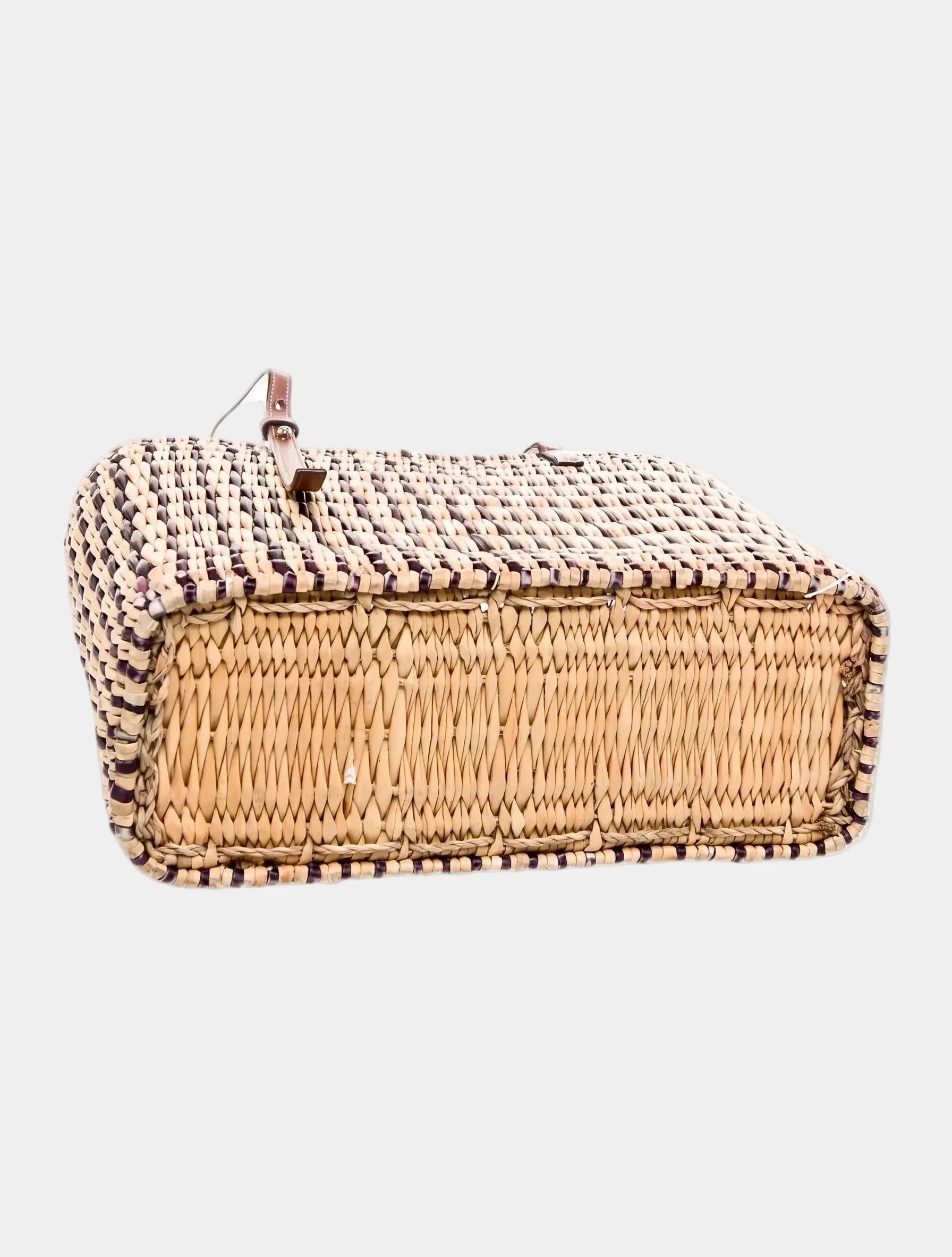 Overhead view of MARRAVIE Ghita basket tote showing structured square shape and open top
