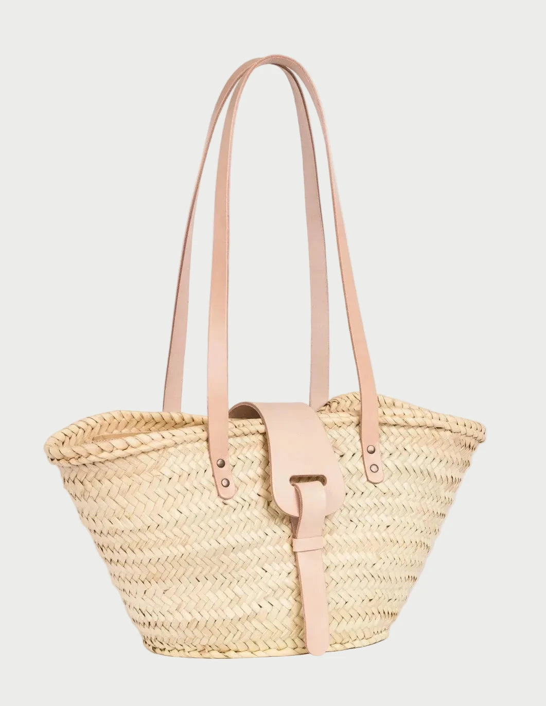 view of the Fadma Small palm leaf basket bag