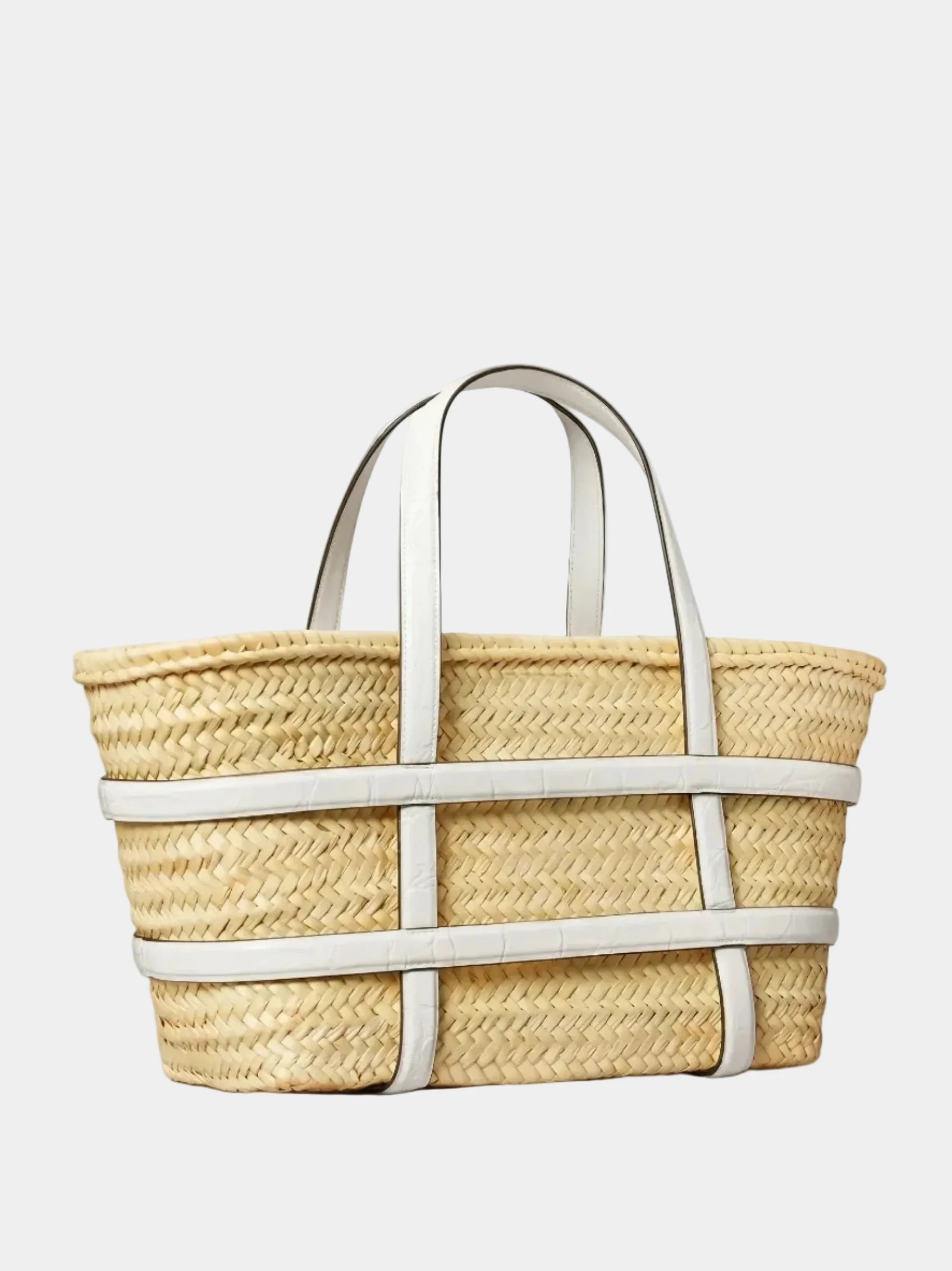 Malika basket tote in white leather, three-quarter angle view showing structured silhouette