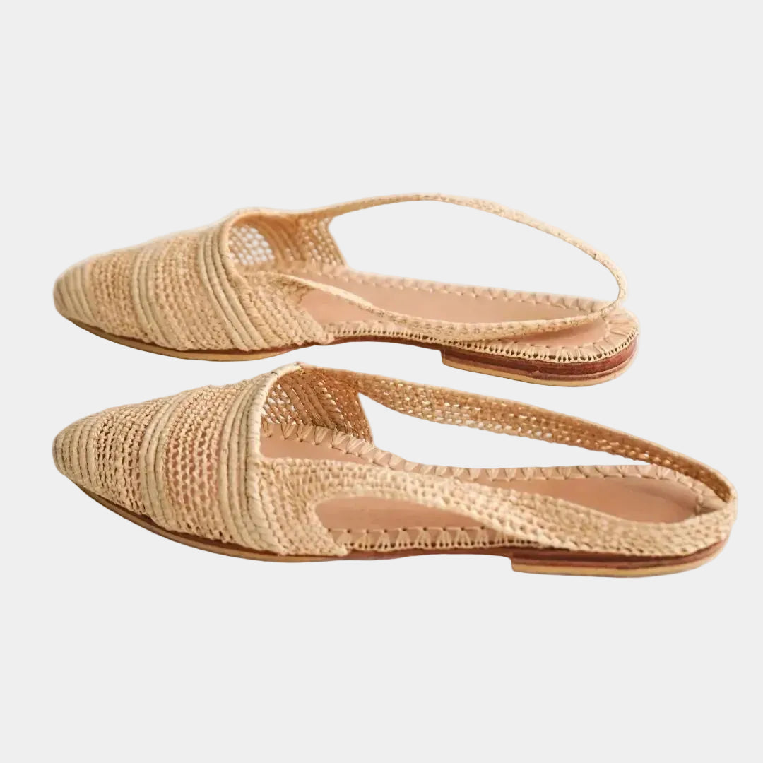 Naima handwoven raffia slingback flats in natural beige with pointed toe, pair view