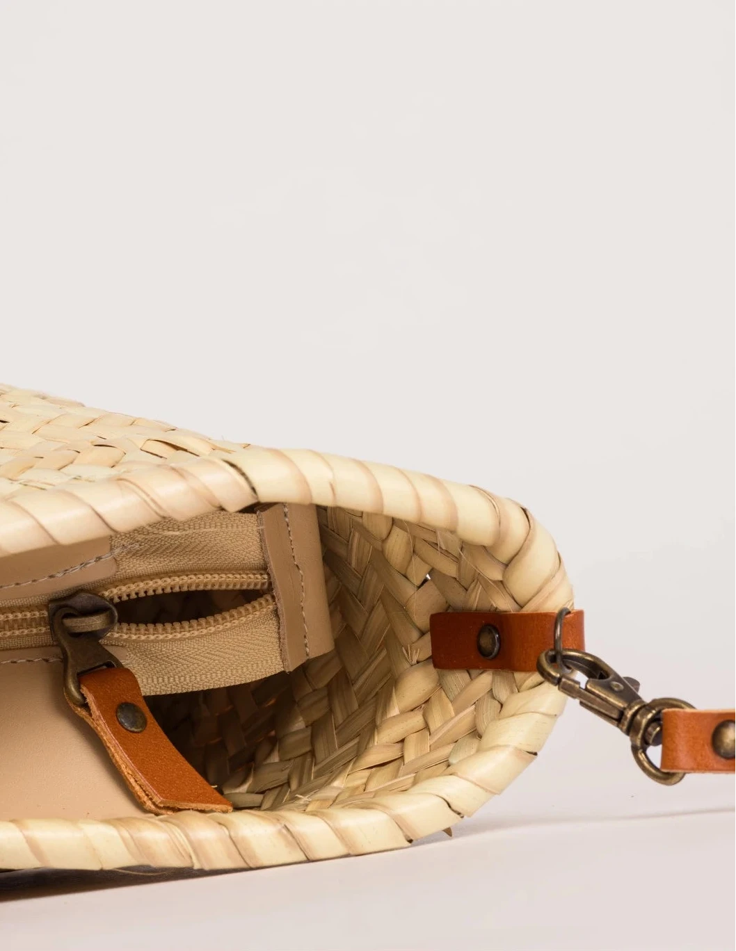 Zahira Mini handwoven palm leaf basket bag with zip