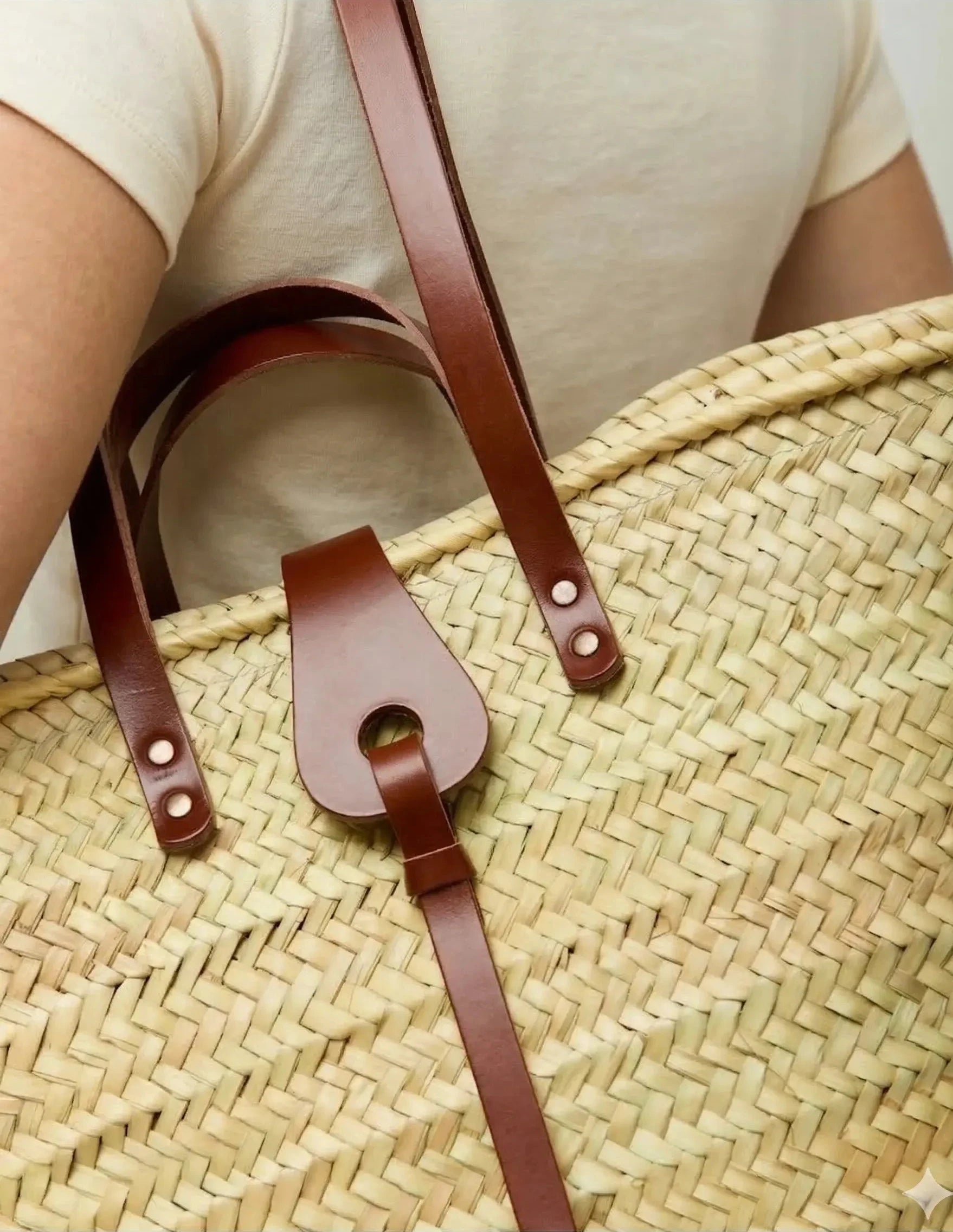 Close-up of the dark brown calfskin front strap on the Zhour Large
